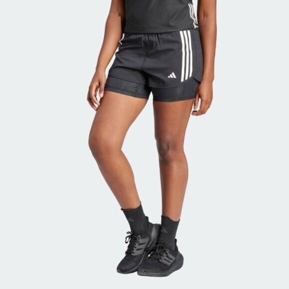 Adidas Own The Run 2-in-1 Shorts Women’s Size Large Lined Black With Reflectors - Picture 1 of 12